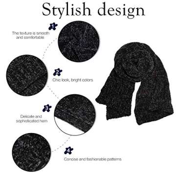 SOJOS Lightweight Ultra Soft Chenille Ribbed Thick Scarf Knit Shawl for Women for Fall Winter Shawl Wrap SC326 with Black
