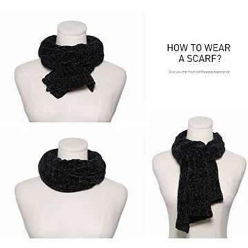 SOJOS Lightweight Ultra Soft Chenille Ribbed Thick Scarf Knit Shawl for Women for Fall Winter Shawl Wrap SC326 with Black