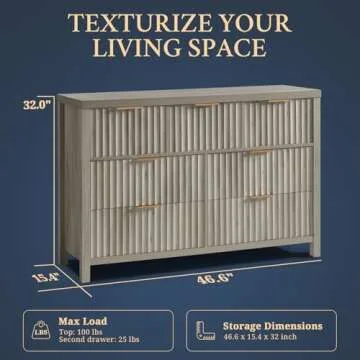 OAKHAM HOME Fluted 7 Drawer Dresser, Large Wide Chest of Drawers for Bedroom, Modern Storage Dresser Mid Century TV Stand Dresser, Wood Drawer Organizer for Bedroom, Living Room, Hallway, Gray Oak