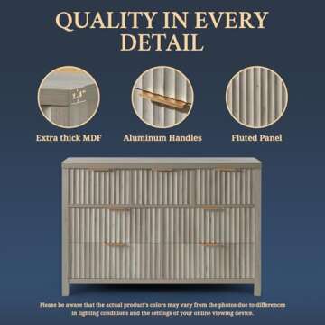 OAKHAM HOME Fluted 7 Drawer Dresser, Large Wide Chest of Drawers for Bedroom, Modern Storage Dresser Mid Century TV Stand Dresser, Wood Drawer Organizer for Bedroom, Living Room, Hallway, Gray Oak