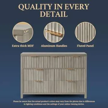 OAKHAM HOME Fluted 7 Drawer Dresser, Large Wide Chest of Drawers for Bedroom, Modern Storage Dresser Mid Century TV Stand Dresser, Wood Drawer Organizer for Bedroom, Living Room, Hallway, Gray Oak