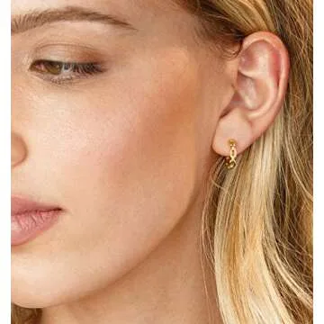 VACRONA Cubic Zirconia Huggie Earrings 14k Gold Plated Tiny Chain Earrings Small Huggie Hoop Earrings Simple Lightweight Hoops Gift for Women