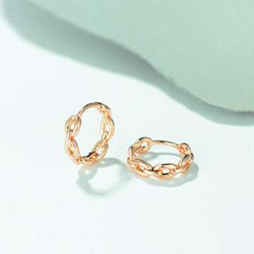 VACRONA Cubic Zirconia Huggie Earrings 14k Gold Plated Tiny Chain Earrings Small Huggie Hoop Earrings Simple Lightweight Hoops Gift for Women