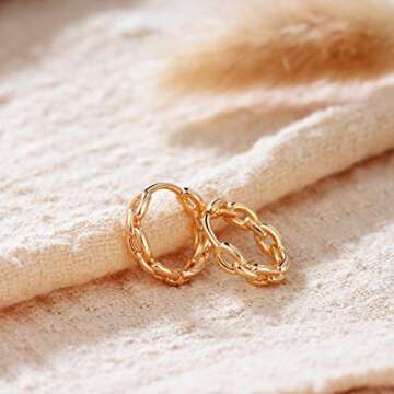 VACRONA Cubic Zirconia Huggie Earrings 14k Gold Plated Tiny Chain Earrings Small Huggie Hoop Earrings Simple Lightweight Hoops Gift for Women