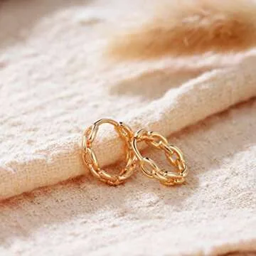 VACRONA Cubic Zirconia Huggie Earrings 14k Gold Plated Tiny Chain Earrings Small Huggie Hoop Earrings Simple Lightweight Hoops Gift for Women