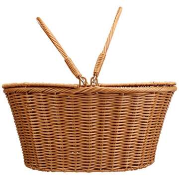 Kovot Poly-Wicker Picnic Basket | Measures 16" x 13.5" x 7.5" | for Picnics, Parties and BBQs | Hand...