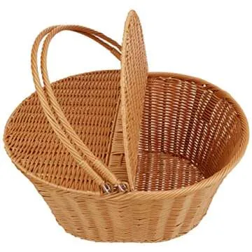 Kovot Poly-Wicker Picnic Basket | Measures 16" x 13.5" x 7.5" | for Picnics, Parties and BBQs | Hand Woven Polypropylene Fibers That Will Last