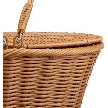 Kovot Poly-Wicker Picnic Basket | Measures 16" x 13.5" x 7.5" | for Picnics, Parties and BBQs | Hand Woven Polypropylene Fibers That Will Last