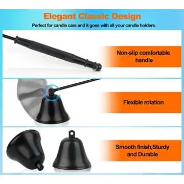 Candle Snuffer Black, Elegant Candle Extinguisher Snuffer Accessory with Long Handle for Putting Out Candle Flame Safely, GOSGOONE Premium Stainless Steel Candle Stopper Wick Snuffer for Candle Lovers