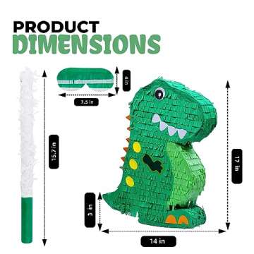 Dinosaur Pinata Bundle with Blindfold and Bat (17x13x4 inches) for Birthday Parties and Celebrations