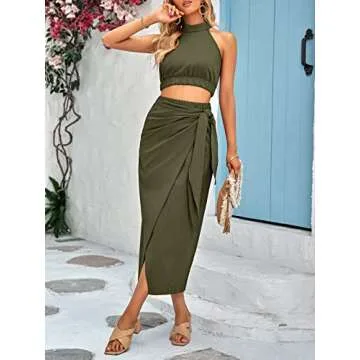 Stylish CFLONGE Women's 2 Piece Halter Crop Top & Skirt Set