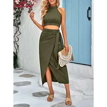 Stylish CFLONGE Women's 2 Piece Halter Crop Top & Skirt Set