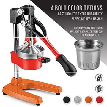 Eurolux Cast Iron Citrus Juicer - Heavy Duty Manual Squeezer with Stainless Steel Cup