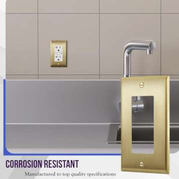 ENERLITES Decorator Switch or Outlet Metal Wall Plate, Stainless Steel Outlet Cover, Corrosion Resistant, Size 1-Gang 4.50" x 2.76", Stainless Steel 201, 7731-BB, Brushed Brass, Gold