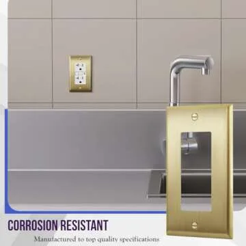 ENERLITES Decorator Switch or Outlet Metal Wall Plate, Stainless Steel Outlet Cover, Corrosion Resistant, Size 1-Gang 4.50" x 2.76", Stainless Steel 201, 7731-BB, Brushed Brass, Gold
