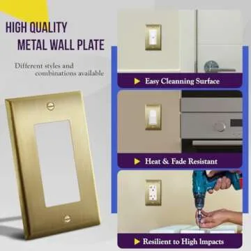 ENERLITES Decorator Switch or Outlet Metal Wall Plate, Stainless Steel Outlet Cover, Corrosion Resistant, Size 1-Gang 4.50" x 2.76", Stainless Steel 201, 7731-BB, Brushed Brass, Gold