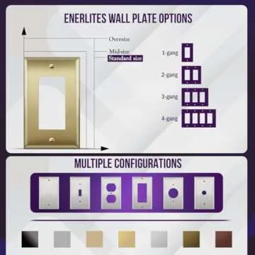 ENERLITES Decorator Switch or Outlet Metal Wall Plate, Stainless Steel Outlet Cover, Corrosion Resistant, Size 1-Gang 4.50" x 2.76", Stainless Steel 201, 7731-BB, Brushed Brass, Gold