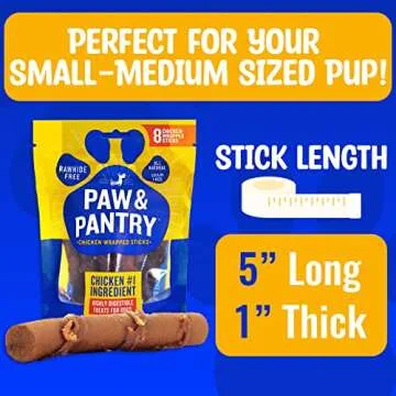 Paw & Pantry 5" Soft & Chewy USA-Chicken Wrapped Sticks for Dogs - Pack of 8 Rawhide Free Chicken Dog Treats - Grain-Free & Highly Digestible Chicken Wrapped Dog Treats - Great Savory Flavor