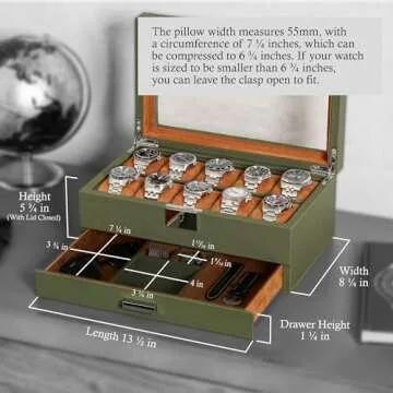 ROTHWELL 10-Slot Watch Box in Leather with Valet Drawer, Luxury Watch Case Display Organizer with Ul...