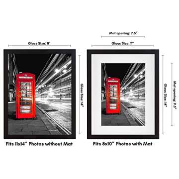 Americanflat 11x14 Picture Frame with Shatter-Resistant Glass - Use as 8x10 Frame with Mat or 11x14 ...