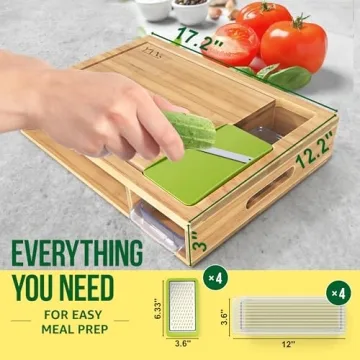 YANs Bamboo Cutting Board Set with Containers for Meal Prep