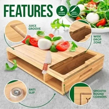 YANs Bamboo Cutting Board Set with Containers for Meal Prep