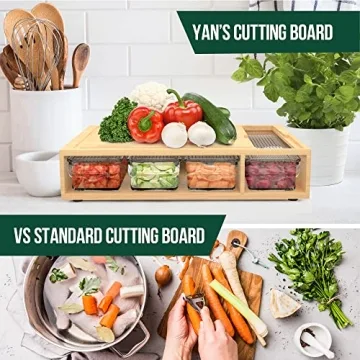 YANs Bamboo Cutting Board Set with Containers for Meal Prep