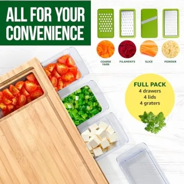YANs Bamboo Cutting Board Set with Containers for Meal Prep