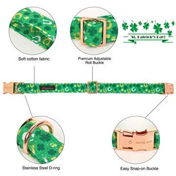 ARING PET St. Patrick's Day Dog Collar-Green Clovers Dog Collar with Sailor Bowtie, Adjustable Cotto...