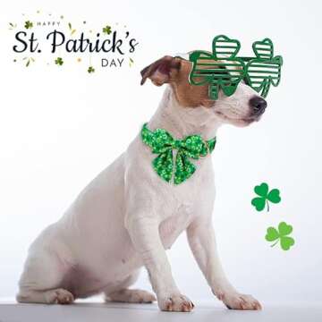 ARING PET St. Patrick's Day Dog Collar-Green Clovers Dog Collar with Sailor Bowtie, Adjustable Cotton Trefoil Dog Collars with Metal Buckle