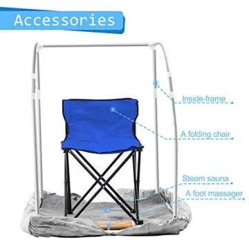 KUPPET Portable Folding Steam Sauna-2L One Person Home Sauna Spa for Full Body Slimming Loss Weight w/Chair, Remote Control, Steam Pot, Foot Rest, Mat (Silver)