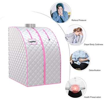 KUPPET Portable Folding Steam Sauna-2L One Person Home Sauna Spa for Full Body Slimming Loss Weight w/Chair, Remote Control, Steam Pot, Foot Rest, Mat (Silver)