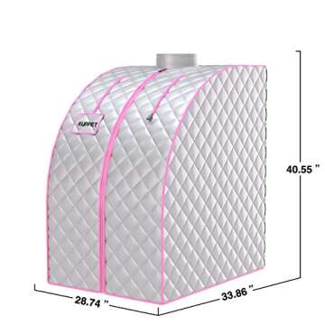 KUPPET Portable Folding Steam Sauna-2L One Person Home Sauna Spa for Full Body Slimming Loss Weight w/Chair, Remote Control, Steam Pot, Foot Rest, Mat (Silver)