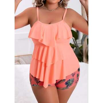 B2prity Women Plus Size Tankini Swimsuits Tummy Control Two Piece Bathing Suit Ruffled Flounce Swimw...