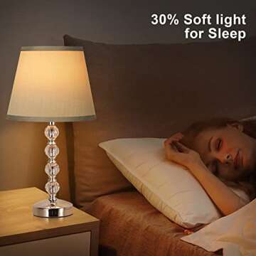 Acaxin Bedside Lamps for bedrooms Set of 2 - Crystal Nightstand Bedroom Lamps with USB C USB-A Charging Ports, 3 Way Dimmable Touch Control Gray Small Bed Side Table Lamp for Living Room/Guest Room