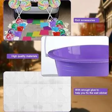 Mifoci 31 Pcs Halloween Candy Land Trunk or Treat Car Decorations Kits Car Archway Garage Decoration Candy Balloons Lollipop Backdrop Buckets for Halloween Outdoor Party Decorations