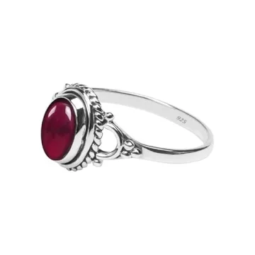 Garnet Stone Handmade Silver Ring for Women
