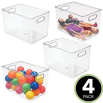 mDesign Deep Plastic Home Storage Organizer Bin with Built-in Handles for Cube Furniture Shelving in...