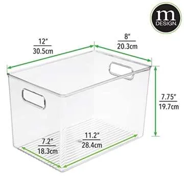 mDesign Deep Plastic Home Storage Organizer Bin with Built-in Handles for Cube Furniture Shelving in Office, Closet, Cabinet, Bedroom, Bathroom, Nursery, Dorm - 4 Pack - Clear