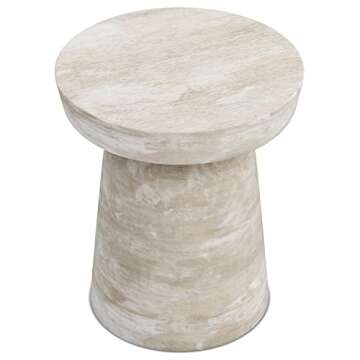 SIMPLIHOME Robbie SOLID MANGO WOOD 16 Inch Wide Round Contemporary Rustic Accent Table in Distressed White Wash, Fully Assembled, For the Living Room and Bedroom