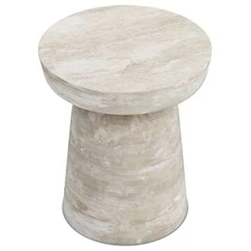 SIMPLIHOME Robbie SOLID MANGO WOOD 16 Inch Wide Round Contemporary Rustic Accent Table in Distressed White Wash, Fully Assembled, For the Living Room and Bedroom