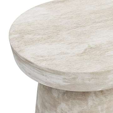 SIMPLIHOME Robbie SOLID MANGO WOOD 16 Inch Wide Round Contemporary Rustic Accent Table in Distressed White Wash, Fully Assembled, For the Living Room and Bedroom