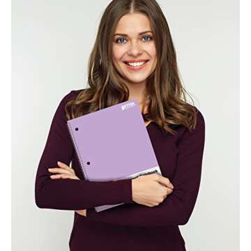 Better Office Products Spiral Notebooks, 6 Pack, 1 Subject, 70 Sheets, 10.5 x 8 inches, 6 Assorted Pastel Colors (College Ruled)