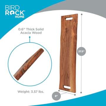 BIRDROCK HOME Acacia Wooden Cheese & Charcuterie Board with Handles 27.5" | Rectangular Food Platter for Bread, Meat, or Appetizers | Natural Wood Serving Tray Cutting Board for Kitchen & Outdoor Use