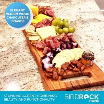 BIRDROCK HOME Acacia Wooden Cheese & Charcuterie Board with Handles 27.5" | Rectangular Food Platter for Bread, Meat, or Appetizers | Natural Wood Serving Tray Cutting Board for Kitchen & Outdoor Use