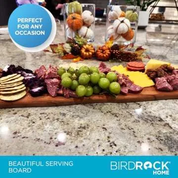BIRDROCK HOME Acacia Wooden Cheese & Charcuterie Board with Handles 27.5" | Rectangular Food Platter for Bread, Meat, or Appetizers | Natural Wood Serving Tray Cutting Board for Kitchen & Outdoor Use