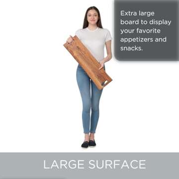 BIRDROCK HOME Acacia Wooden Cheese & Charcuterie Board with Handles 27.5" | Rectangular Food Platter for Bread, Meat, or Appetizers | Natural Wood Serving Tray Cutting Board for Kitchen & Outdoor Use