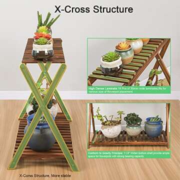 Jotboom 2 Tier Wooden Plant Stand for Indoor and Outdoor Use