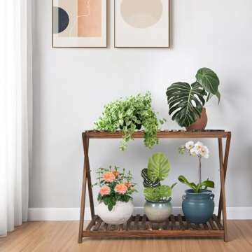 Jotboom 2 Tier Wooden Plant Stand for Indoor and Outdoor Use