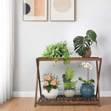 Jotboom 2 Tier Wooden Plant Stand for Indoor and Outdoor Use